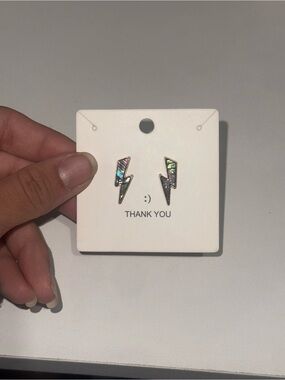 Lightning Bolt Holographic Stud Earrings - Iridescent Silver